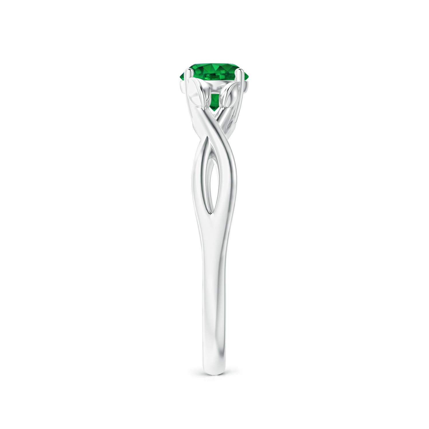 5mm AAAA Nature Inspired Emerald Crossover Ring with Leaf Motifs in White Gold - side 3