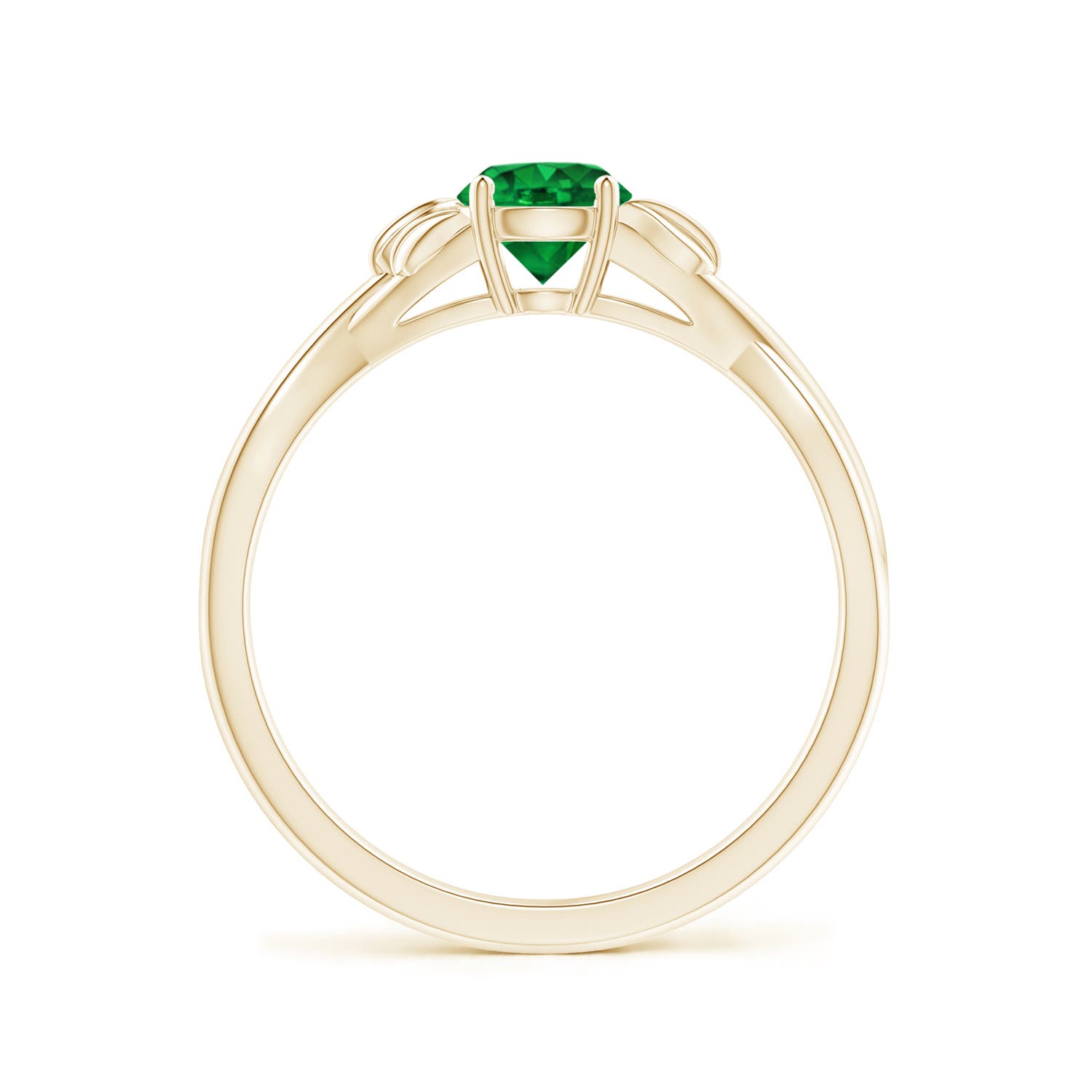 5mm AAAA Nature Inspired Emerald Crossover Ring with Leaf Motifs in Yellow Gold