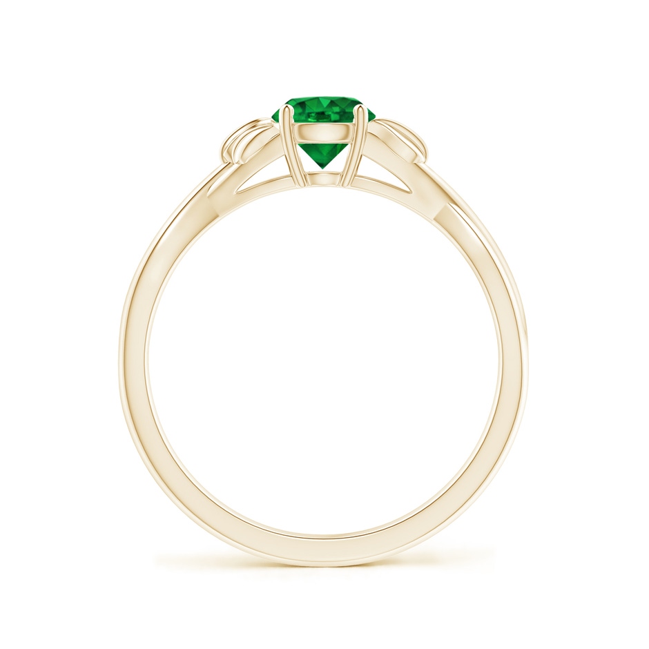 5mm AAAA Nature Inspired Emerald Crossover Ring with Leaf Motifs in Yellow Gold side 199