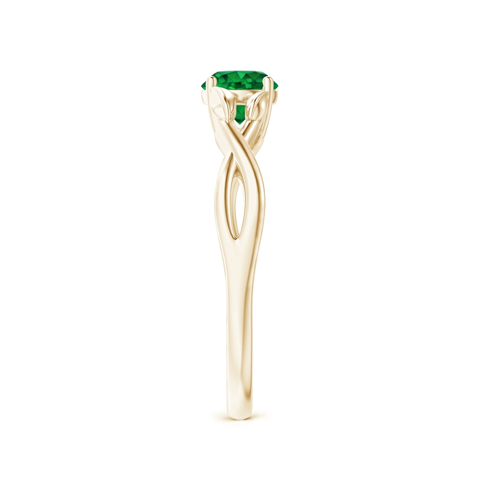 5mm AAAA Nature Inspired Emerald Crossover Ring with Leaf Motifs in Yellow Gold side 299