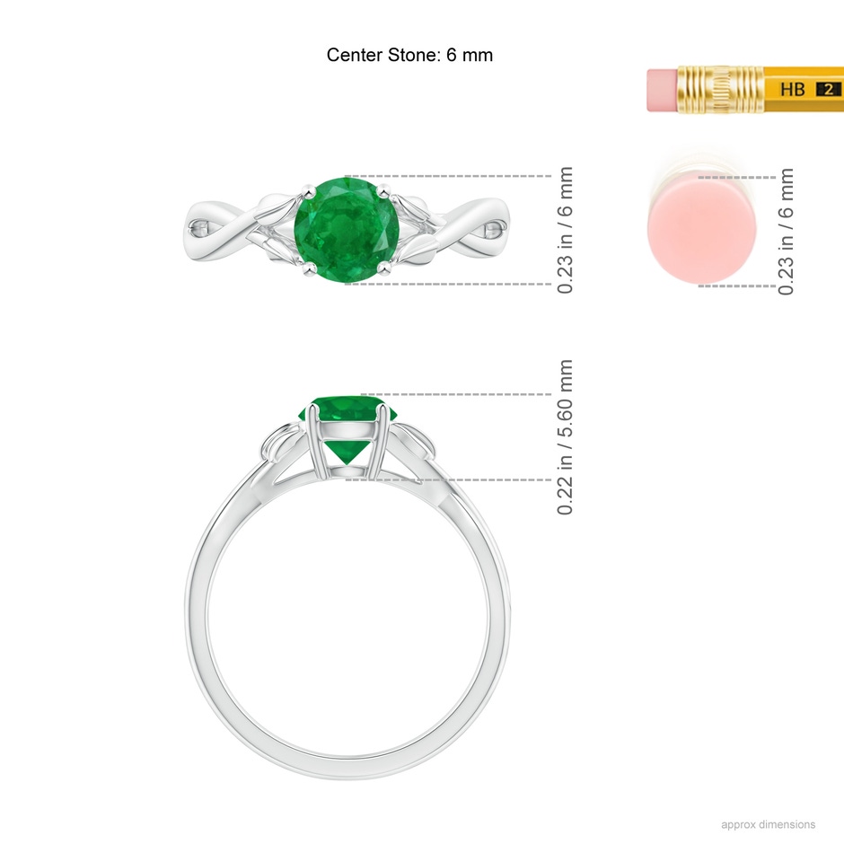 6mm AA Nature Inspired Emerald Crossover Ring with Leaf Motifs in P950 Platinum ruler