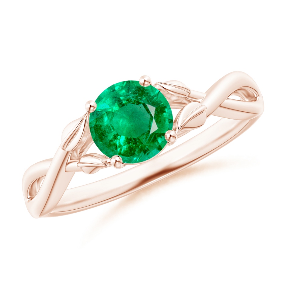 6mm AAA Nature Inspired Emerald Crossover Ring with Leaf Motifs in Rose Gold 