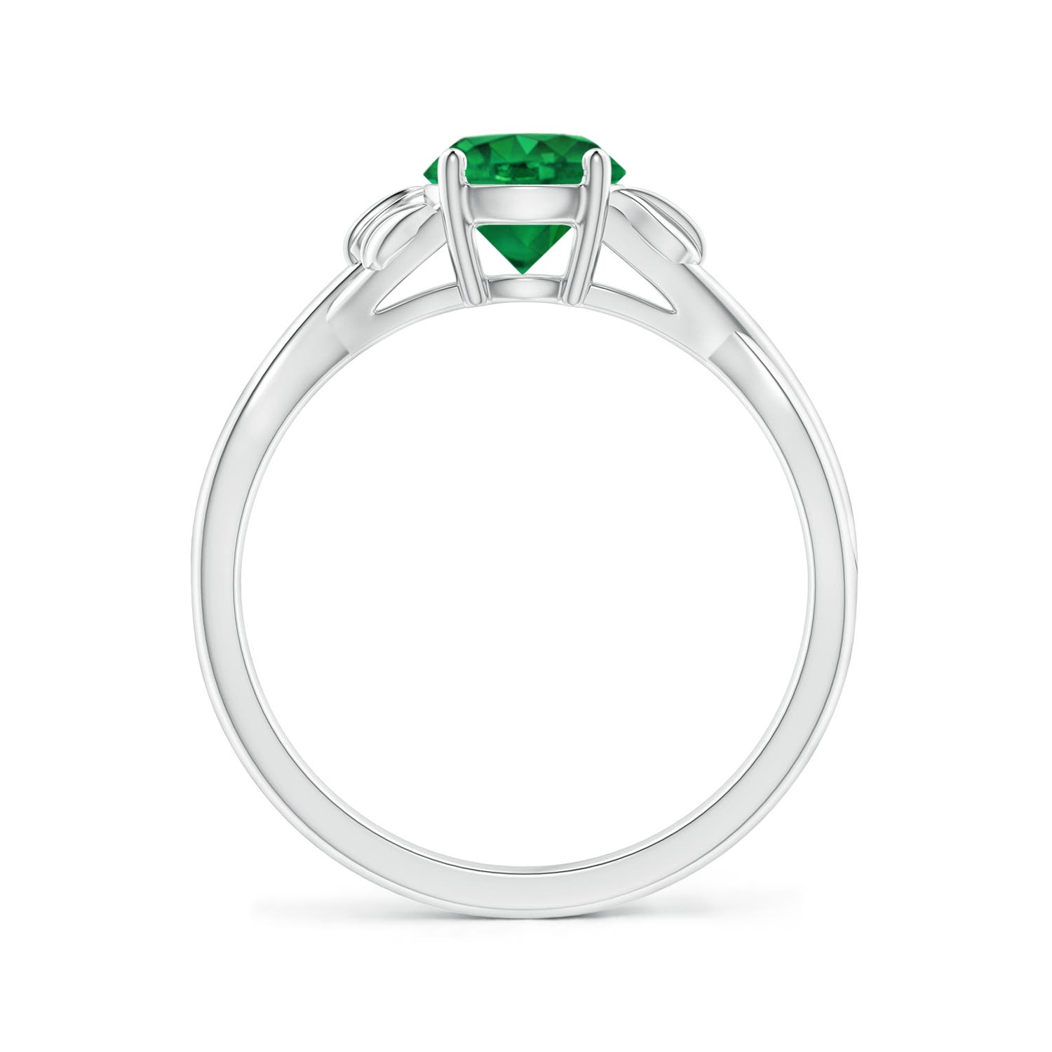 6mm AAA Nature Inspired Emerald Crossover Ring with Leaf Motifs in White Gold