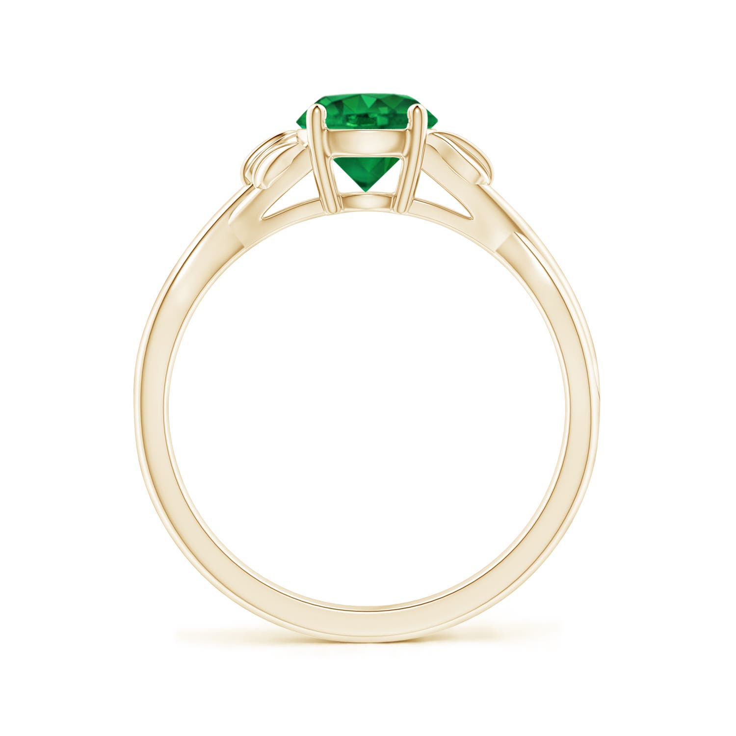 6mm AAA Nature Inspired Emerald Crossover Ring with Leaf Motifs in Yellow Gold