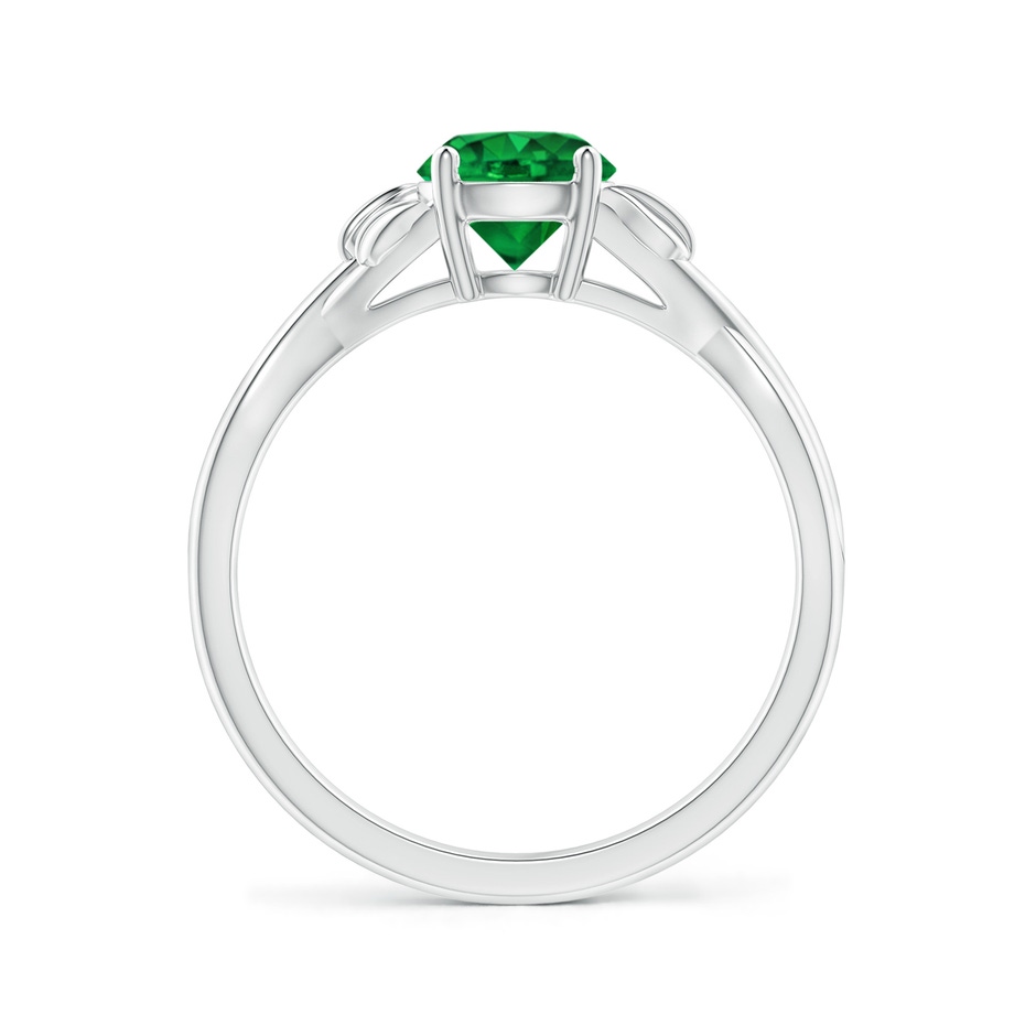6mm AAAA Nature Inspired Emerald Crossover Ring with Leaf Motifs in White Gold side 199