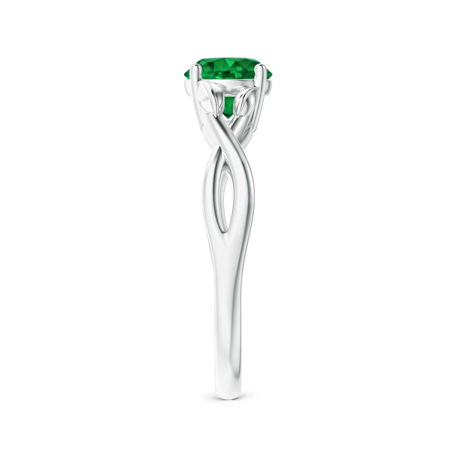 6mm AAAA Nature Inspired Emerald Crossover Ring with Leaf Motifs in White Gold side 299