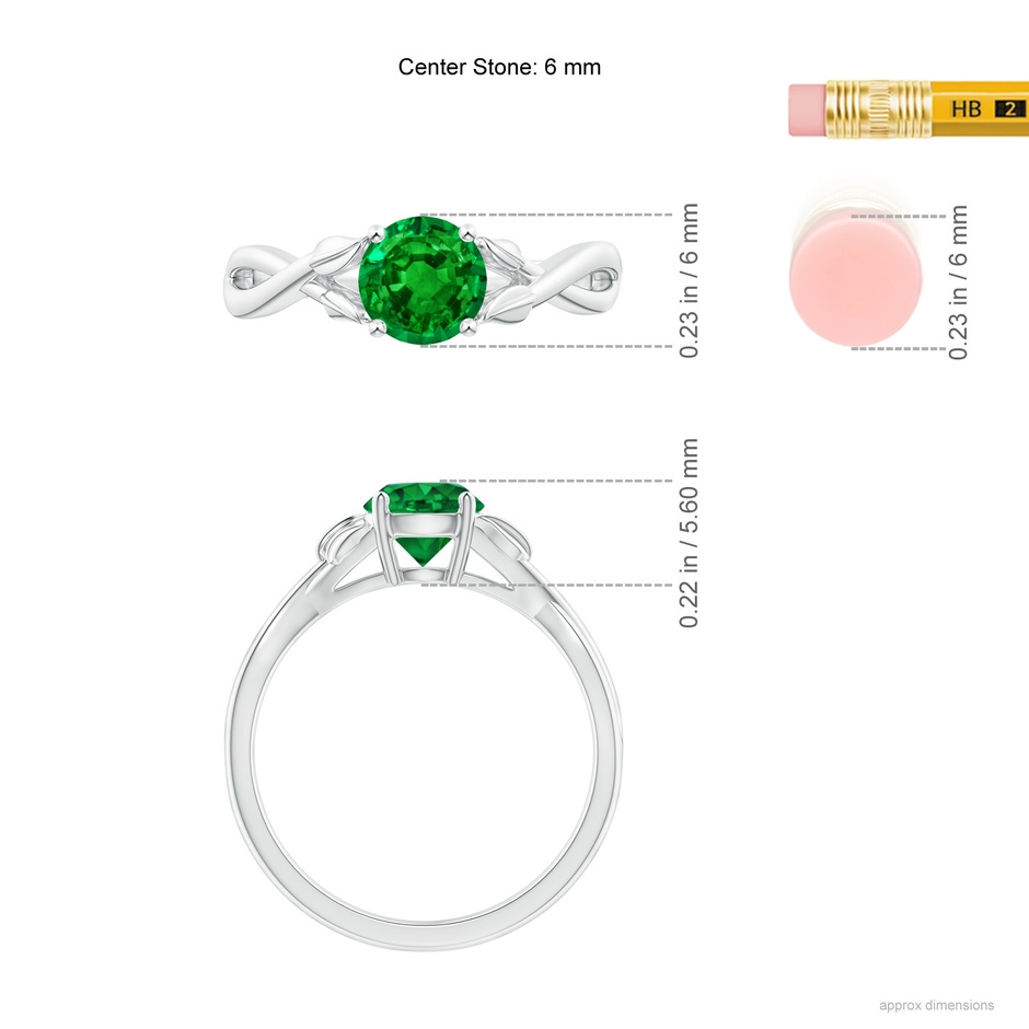 6mm AAAA Nature Inspired Emerald Crossover Ring with Leaf Motifs in White Gold ruler