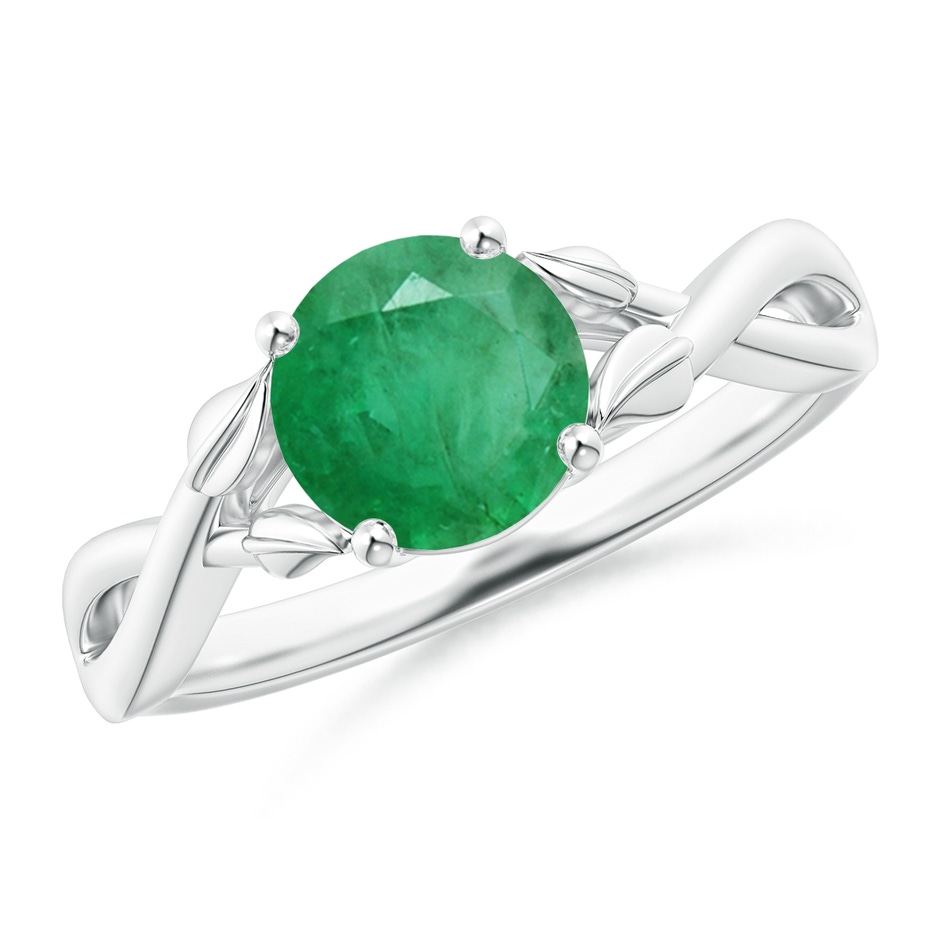 7mm A Nature Inspired Emerald Crossover Ring with Leaf Motifs in P950 Platinum 