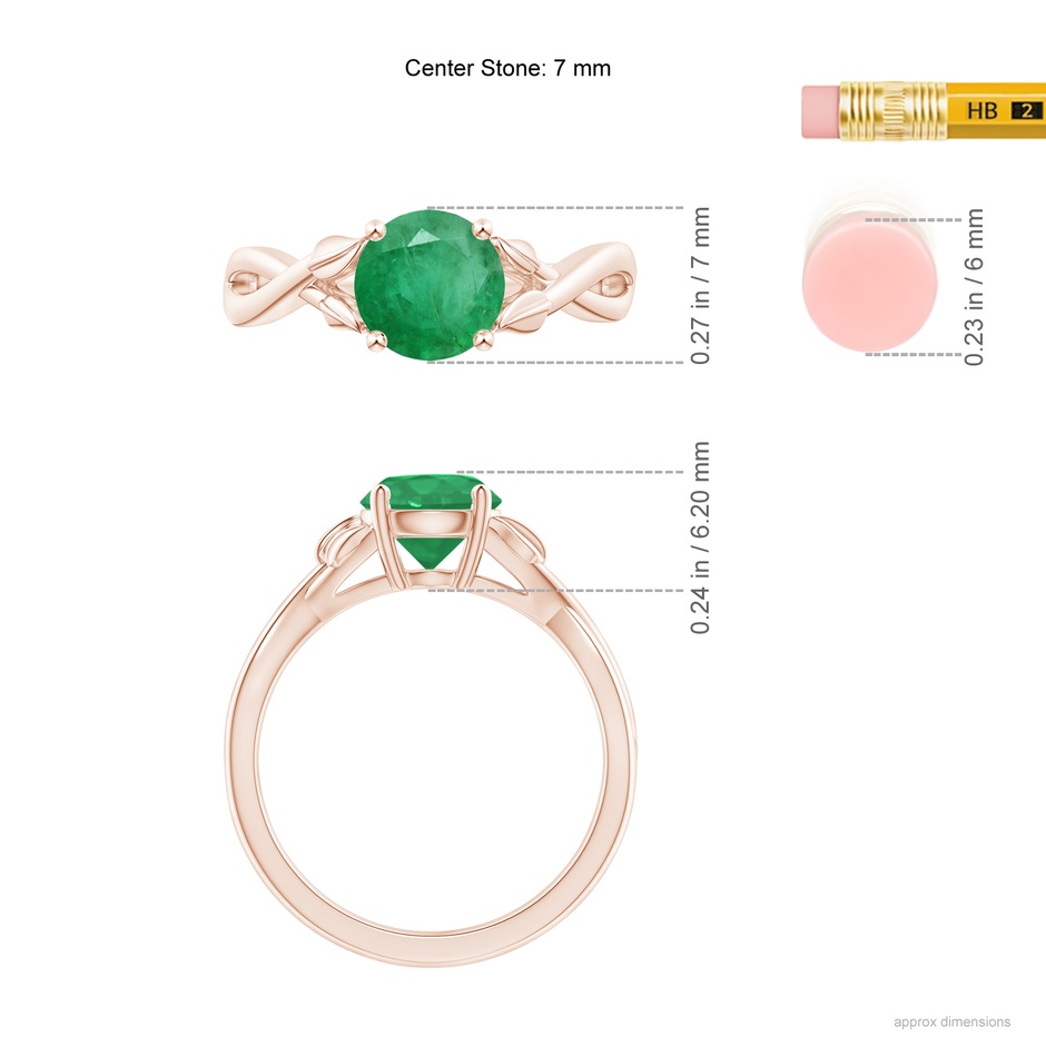 7mm A Nature Inspired Emerald Crossover Ring with Leaf Motifs in Rose Gold ruler