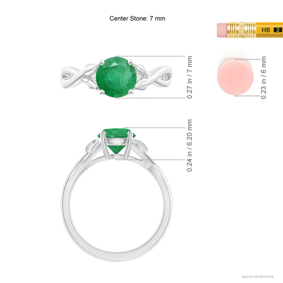 7mm A Nature Inspired Emerald Crossover Ring with Leaf Motifs in White Gold ruler