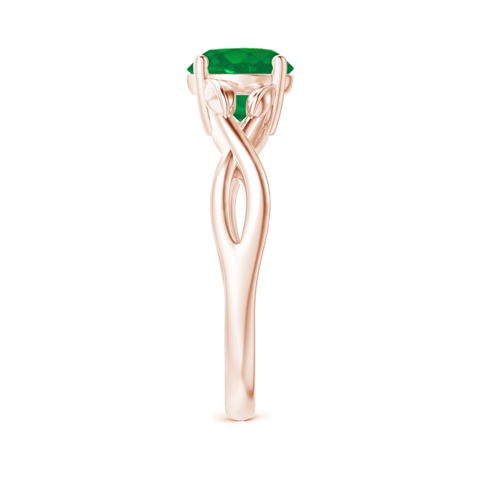 7mm AA Nature Inspired Emerald Crossover Ring with Leaf Motifs in Rose Gold side 299