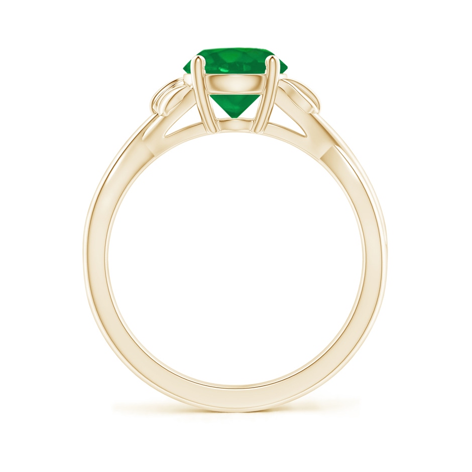 7mm AA Nature Inspired Emerald Crossover Ring with Leaf Motifs in Yellow Gold side 199