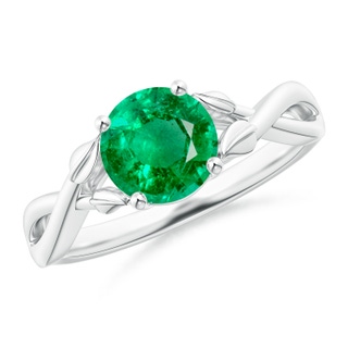 7mm AAA Nature Inspired Emerald Crossover Ring with Leaf Motifs in P950 Platinum