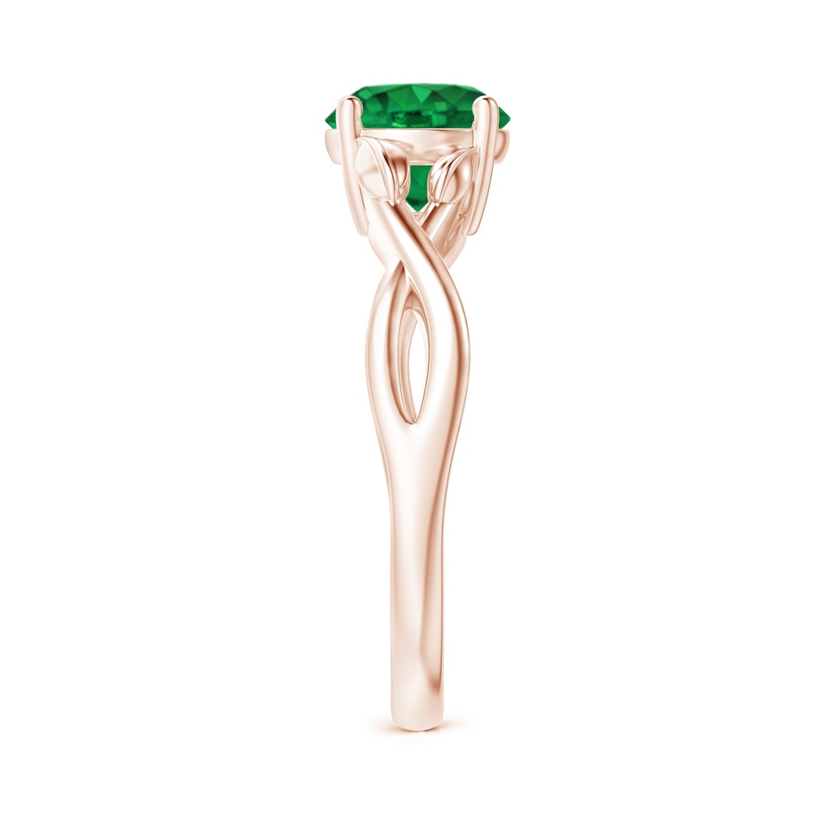 7mm AAA Nature Inspired Emerald Crossover Ring with Leaf Motifs in Rose Gold side 299