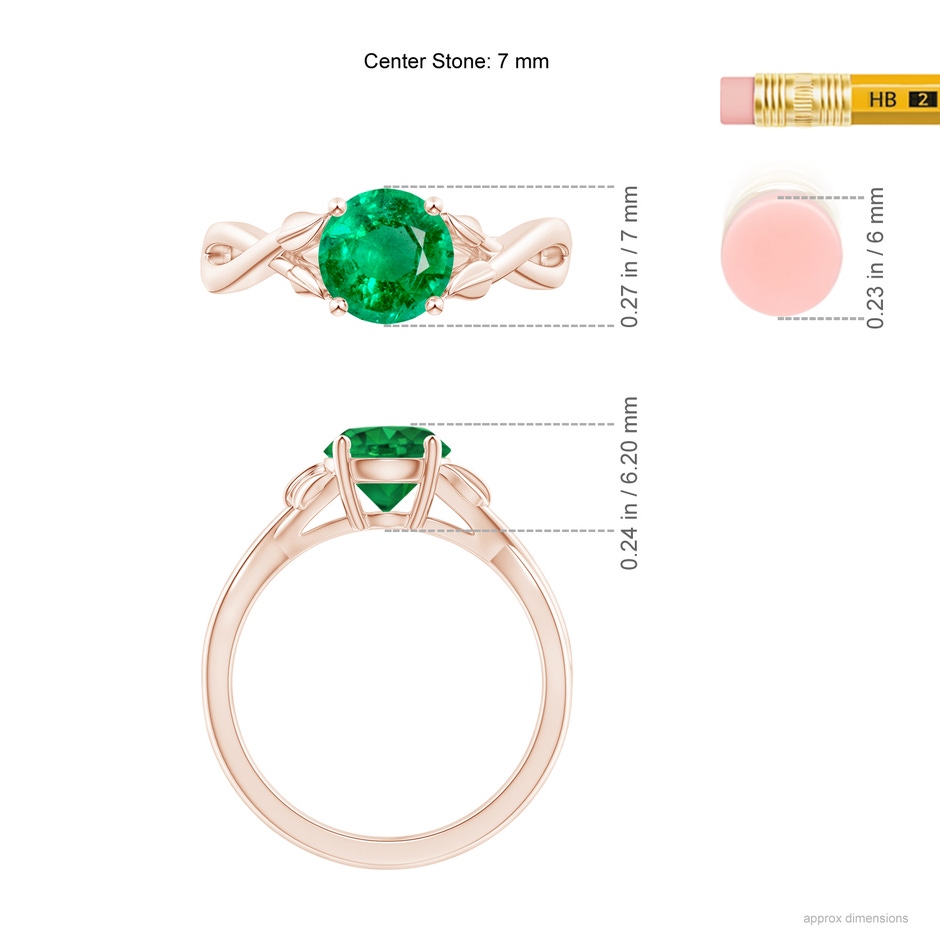 7mm AAA Nature Inspired Emerald Crossover Ring with Leaf Motifs in Rose Gold ruler