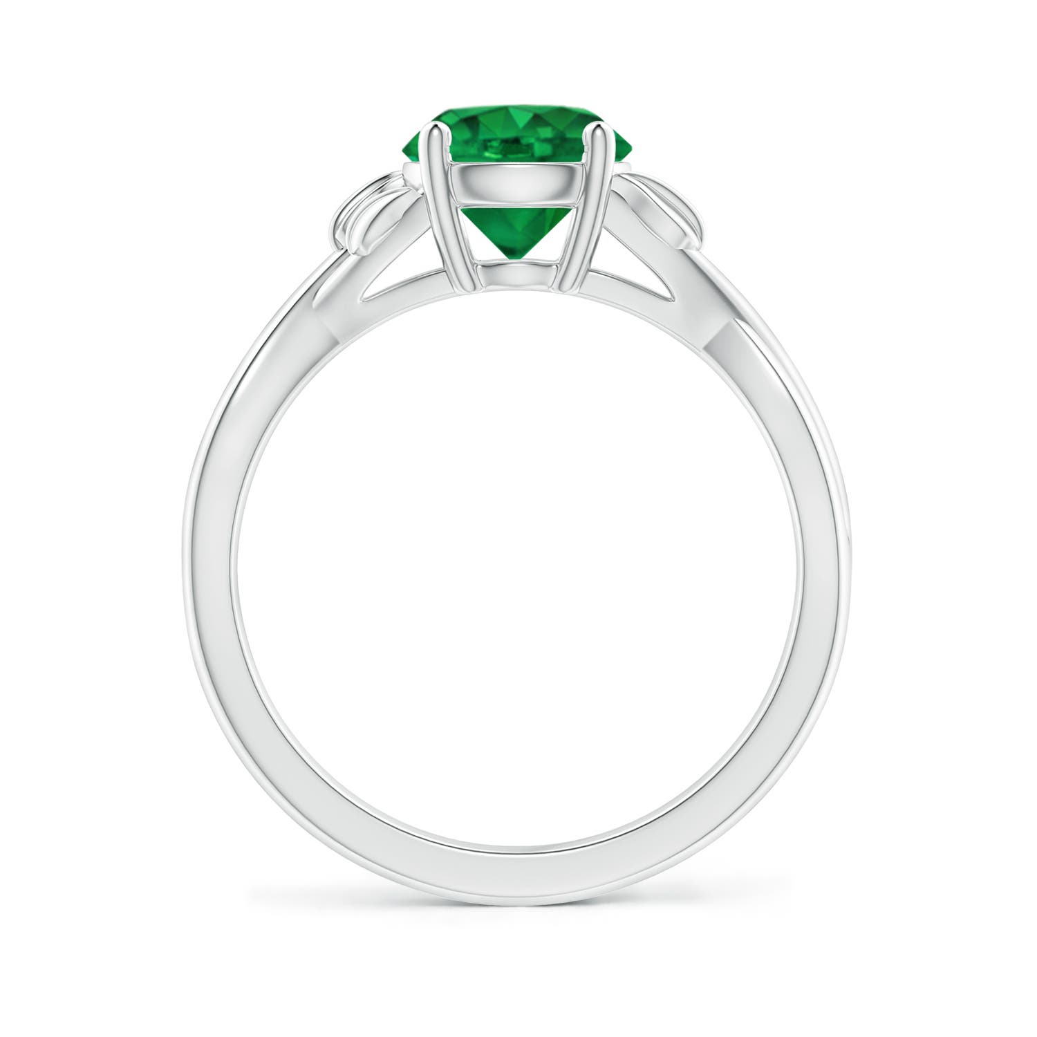 7mm AAA Nature Inspired Emerald Crossover Ring with Leaf Motifs in White Gold