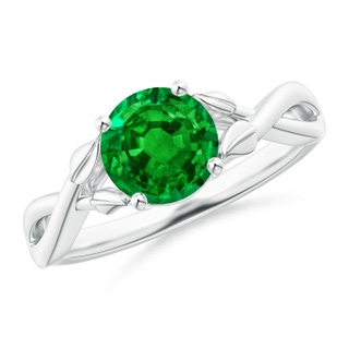 7mm AAAA Nature Inspired Emerald Crossover Ring with Leaf Motifs in P950 Platinum