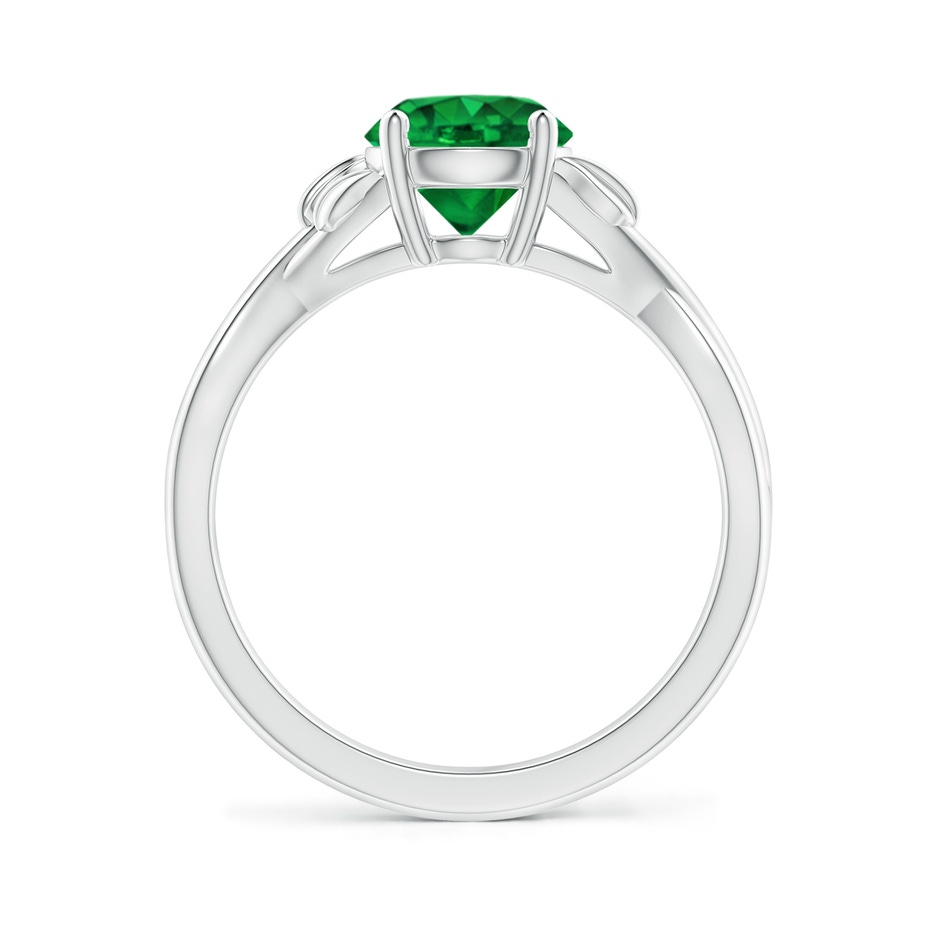 7mm AAAA Nature Inspired Emerald Crossover Ring with Leaf Motifs in White Gold side 199