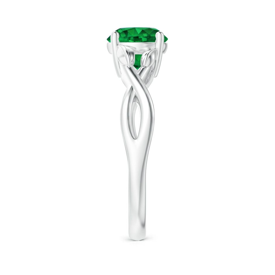 7mm AAAA Nature Inspired Emerald Crossover Ring with Leaf Motifs in White Gold side 299