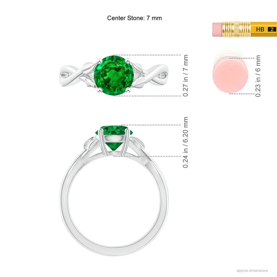 7mm AAAA Nature Inspired Emerald Crossover Ring with Leaf Motifs in White Gold ruler
