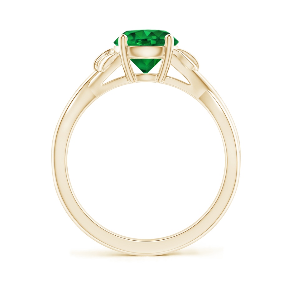 7mm AAAA Nature Inspired Emerald Crossover Ring with Leaf Motifs in Yellow Gold side 199