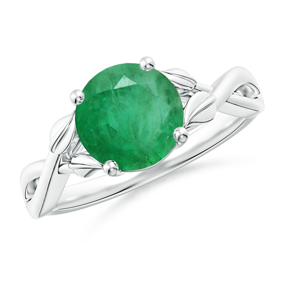 8mm A Nature Inspired Emerald Crossover Ring with Leaf Motifs in P950 Platinum 