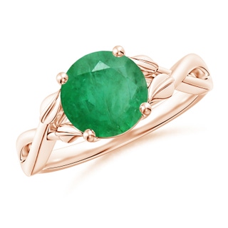 8mm A Nature Inspired Emerald Crossover Ring with Leaf Motifs in Rose Gold