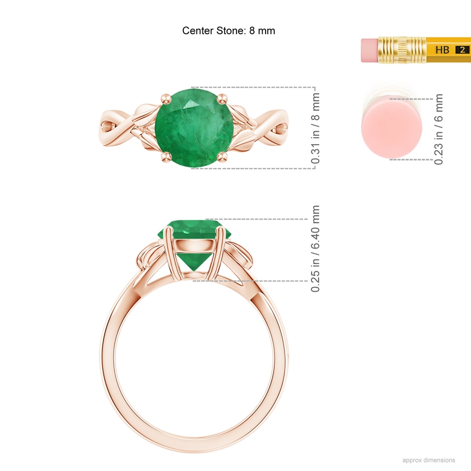 8mm A Nature Inspired Emerald Crossover Ring with Leaf Motifs in Rose Gold ruler