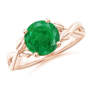 8mm AA Nature Inspired Emerald Crossover Ring with Leaf Motifs in 9K Rose Gold