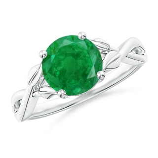 8mm AA Nature Inspired Emerald Crossover Ring with Leaf Motifs in P950 Platinum