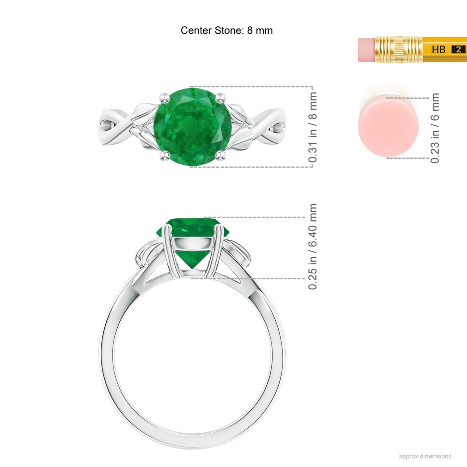 8mm AA Nature Inspired Emerald Crossover Ring with Leaf Motifs in White Gold ruler