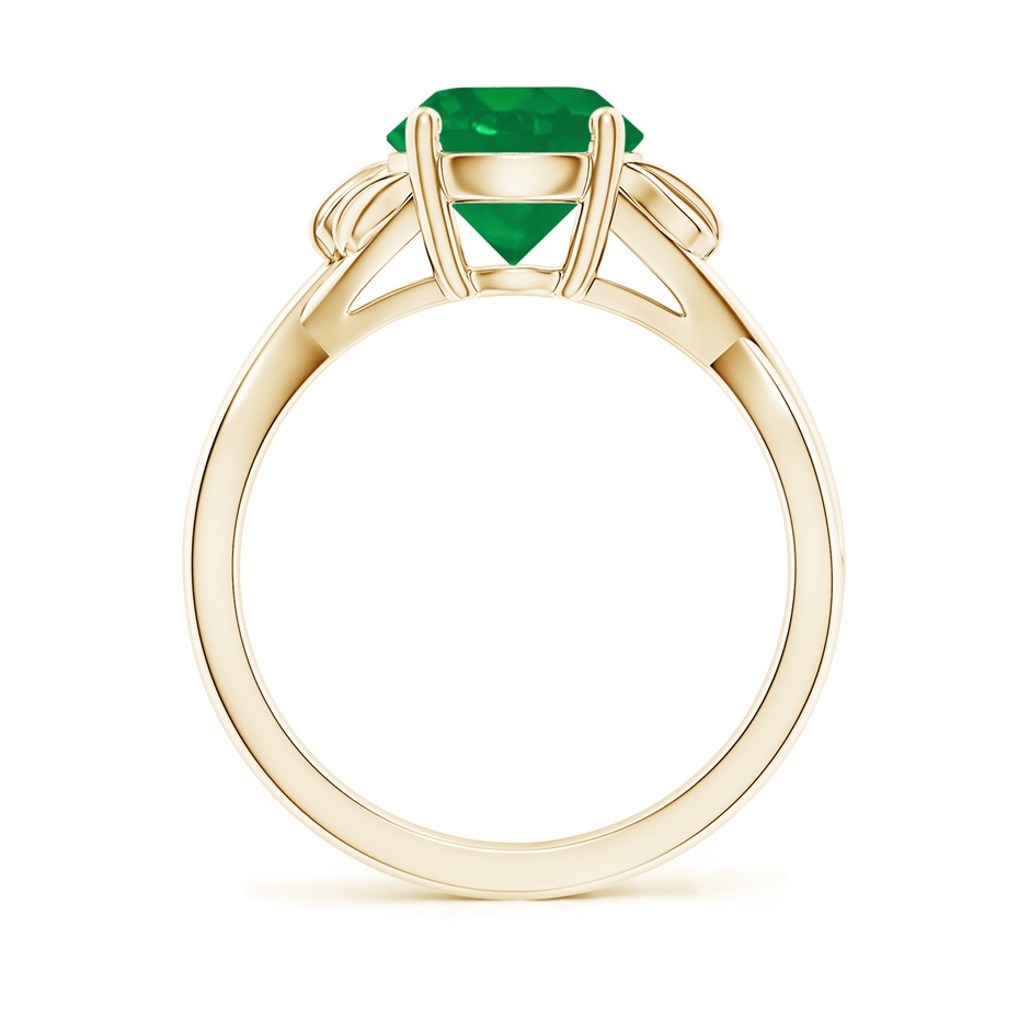 8mm AA Nature Inspired Emerald Crossover Ring with Leaf Motifs in Yellow Gold side 199