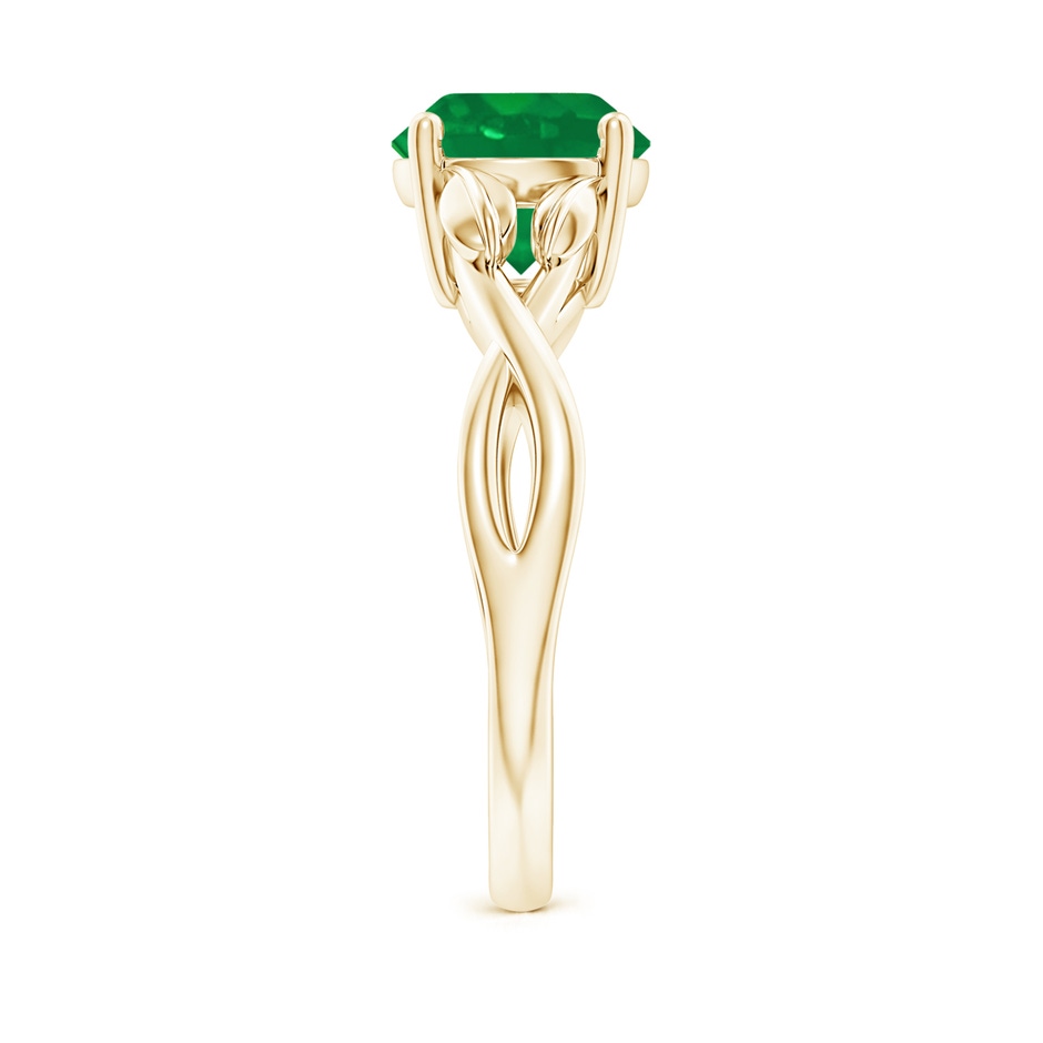 8mm AA Nature Inspired Emerald Crossover Ring with Leaf Motifs in Yellow Gold side 299