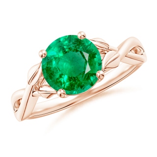 8mm AAA Nature Inspired Emerald Crossover Ring with Leaf Motifs in 10K Rose Gold