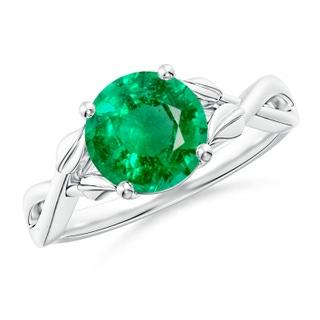 8mm AAA Nature Inspired Emerald Crossover Ring with Leaf Motifs in P950 Platinum