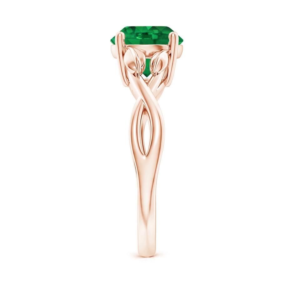 8mm AAA Nature Inspired Emerald Crossover Ring with Leaf Motifs in Rose Gold side 299
