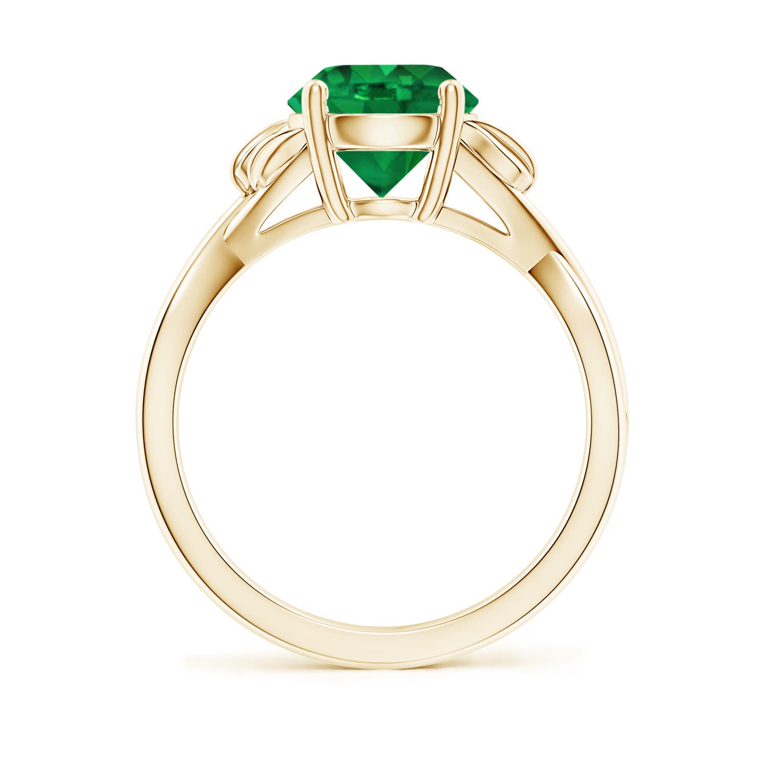 8mm AAA Nature Inspired Emerald Crossover Ring with Leaf Motifs in Yellow Gold