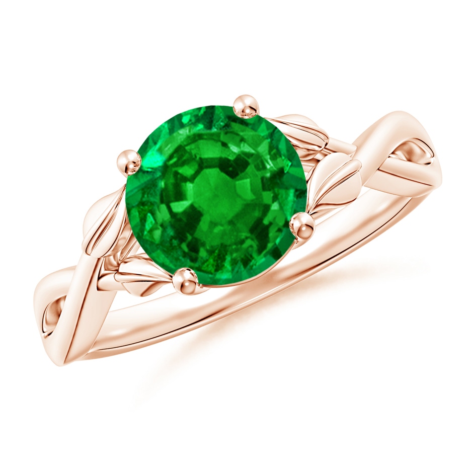 8mm AAAA Nature Inspired Emerald Crossover Ring with Leaf Motifs in 9K Rose Gold 