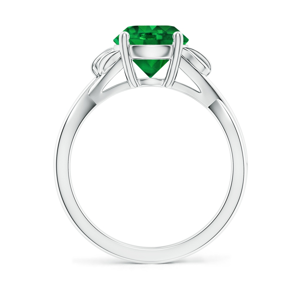 8mm AAAA Nature Inspired Emerald Crossover Ring with Leaf Motifs in P950 Platinum Side 199