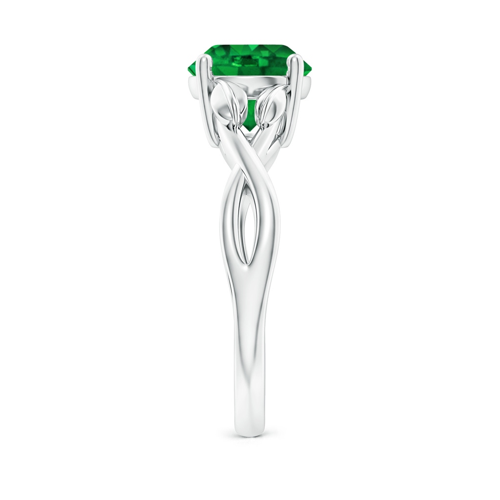 8mm AAAA Nature Inspired Emerald Crossover Ring with Leaf Motifs in P950 Platinum Side 299