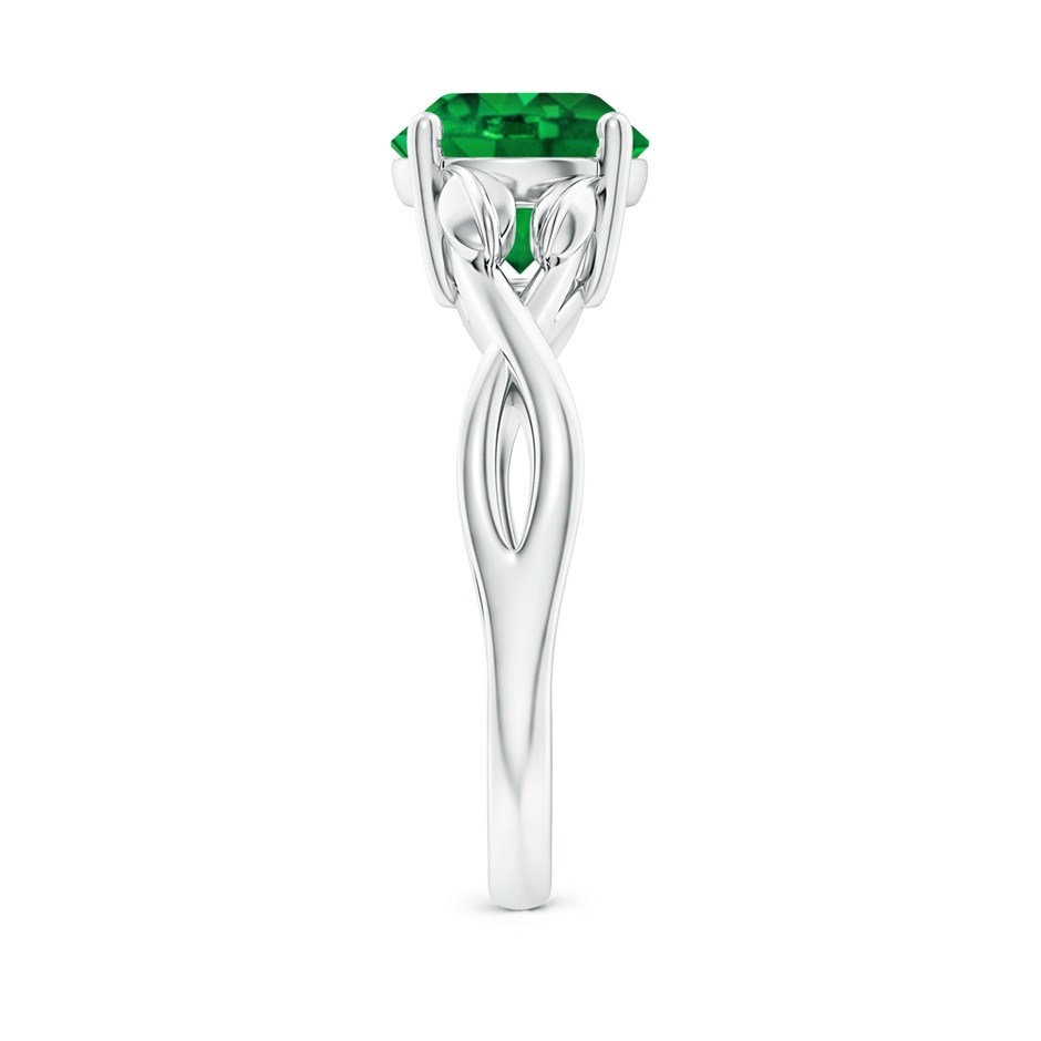 8mm AAAA Nature Inspired Emerald Crossover Ring with Leaf Motifs in P950 Platinum side 299