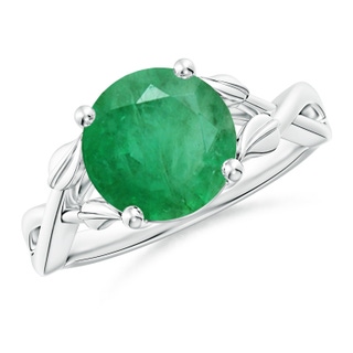 9mm A Nature Inspired Emerald Crossover Ring with Leaf Motifs in P950 Platinum
