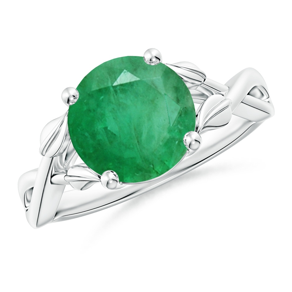 9mm A Nature Inspired Emerald Crossover Ring with Leaf Motifs in P950 Platinum 