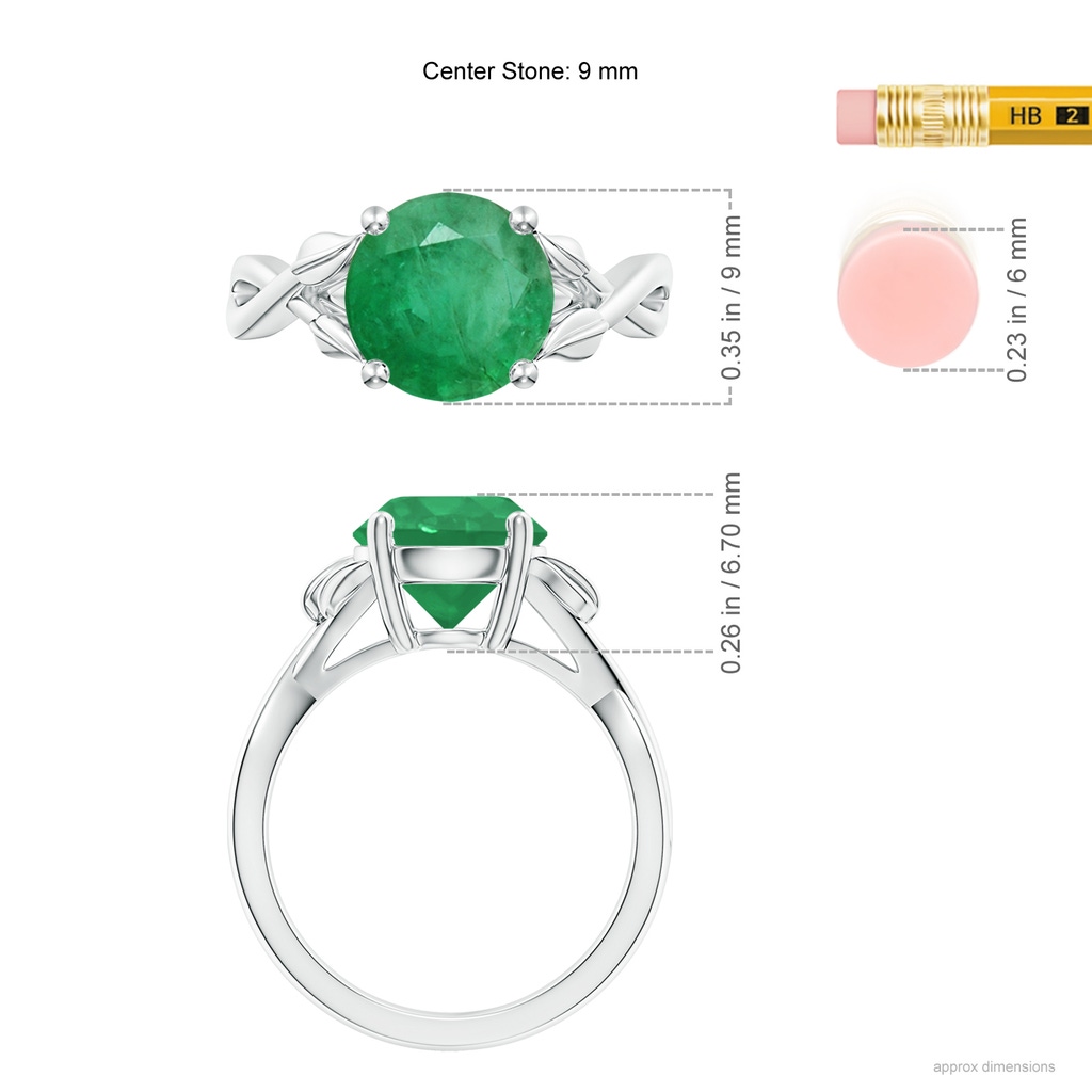 9mm A Nature Inspired Emerald Crossover Ring with Leaf Motifs in P950 Platinum ruler