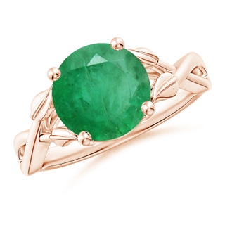 9mm A Nature Inspired Emerald Crossover Ring with Leaf Motifs in Rose Gold