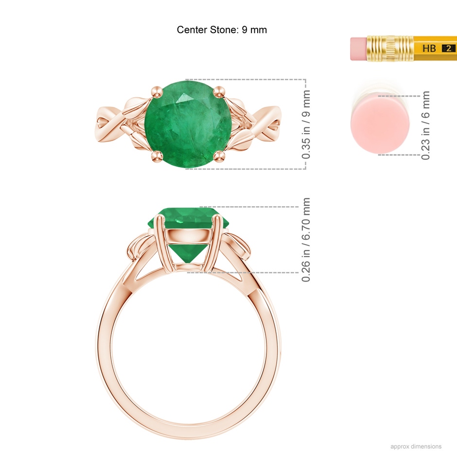 9mm A Nature Inspired Emerald Crossover Ring with Leaf Motifs in Rose Gold ruler