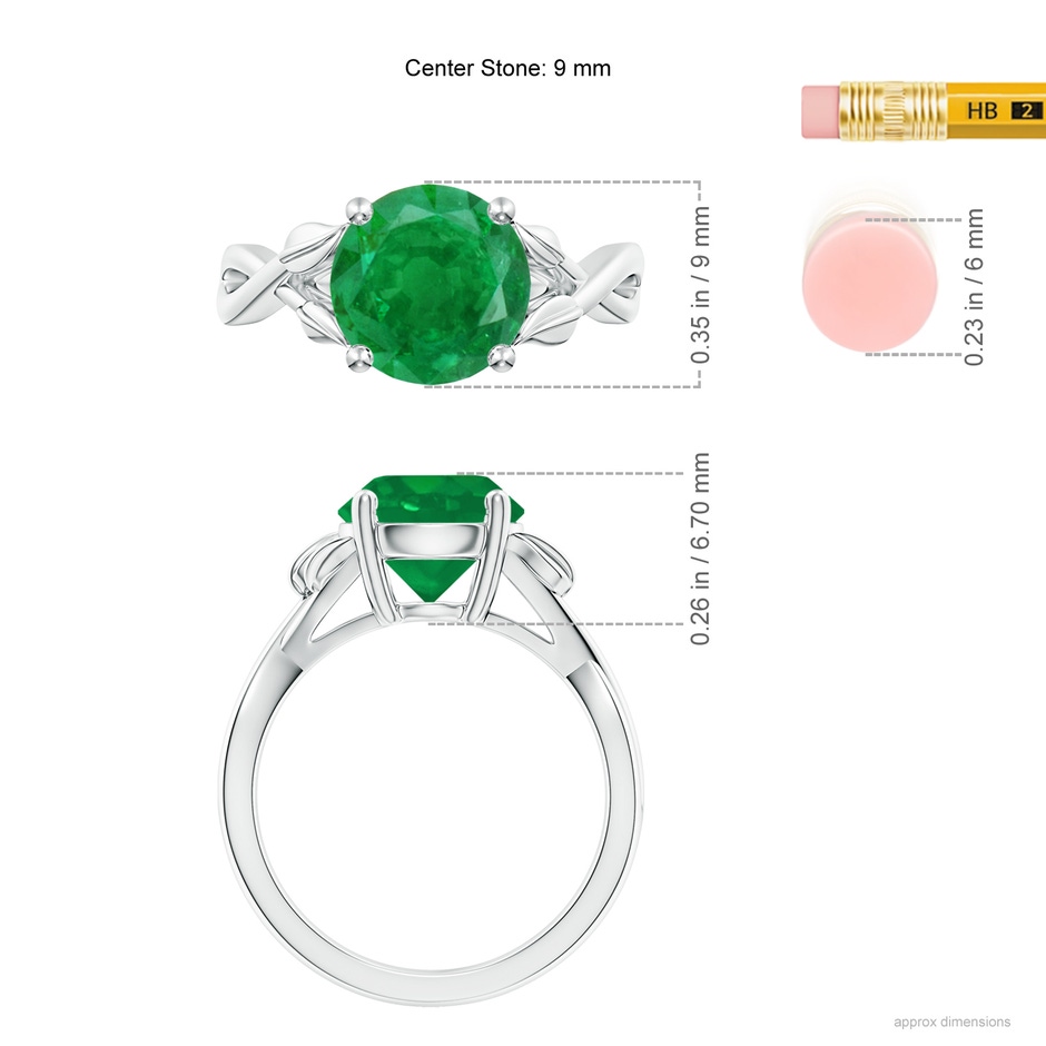 9mm AA Nature Inspired Emerald Crossover Ring with Leaf Motifs in P950 Platinum ruler