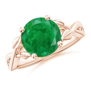 9mm AA Nature Inspired Emerald Crossover Ring with Leaf Motifs in Rose Gold