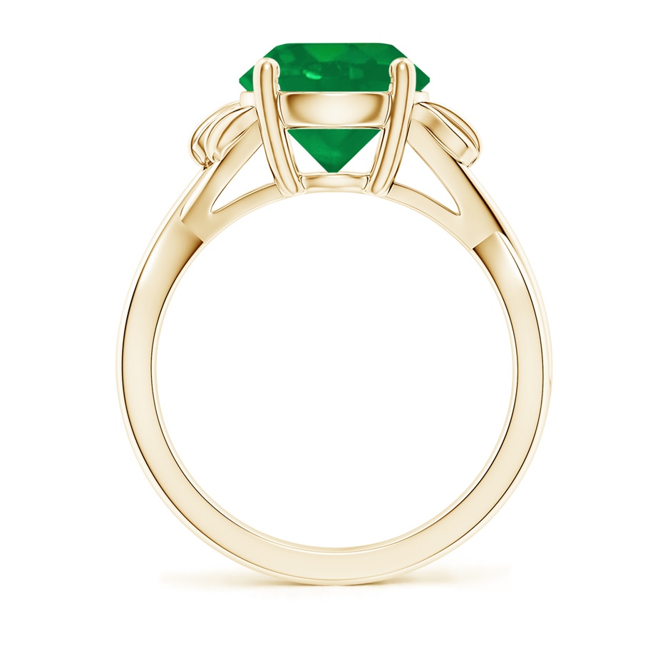 9mm AA Nature Inspired Emerald Crossover Ring with Leaf Motifs in Yellow Gold side 199