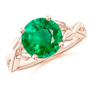 9mm AAA Nature Inspired Emerald Crossover Ring with Leaf Motifs in 10K Rose Gold